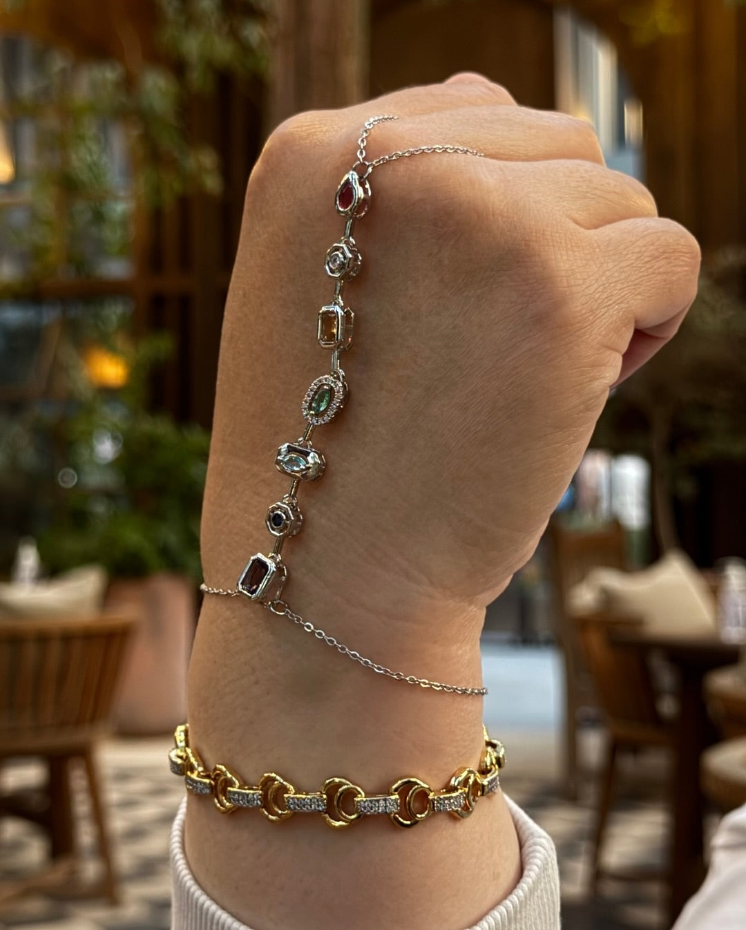 Multi-gem Hand Chain Bracelet